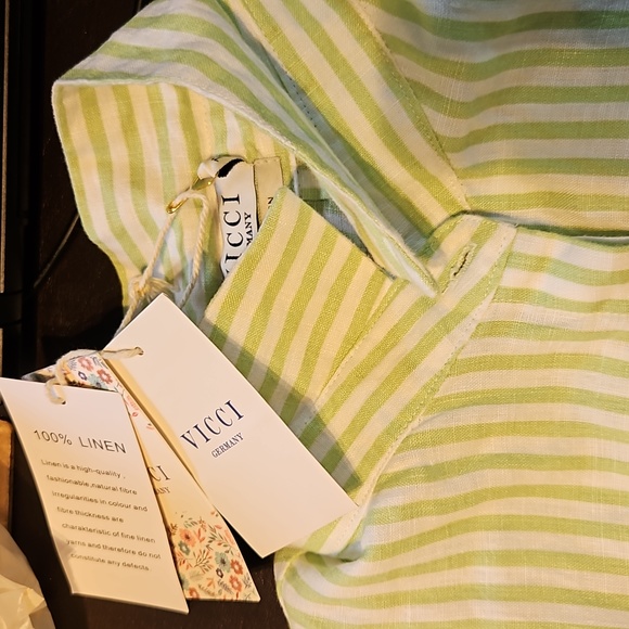 BNWT fits UK size 14 16 v pretty lime stripe linen shirt tunic dress long blouse - Picture 15 of 16